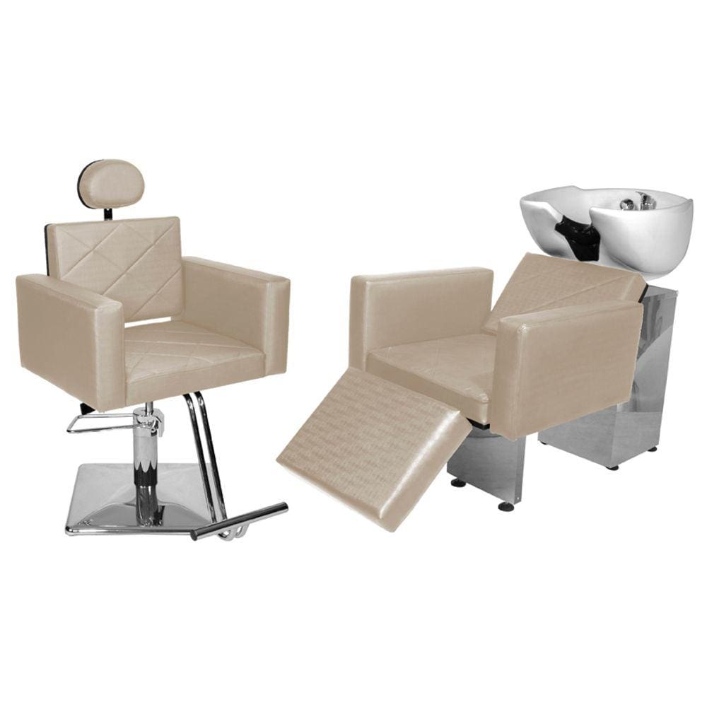 Kit Salão Evidence Cadeira Recl Quadrada + Lavatório C/Ap Branco Pér