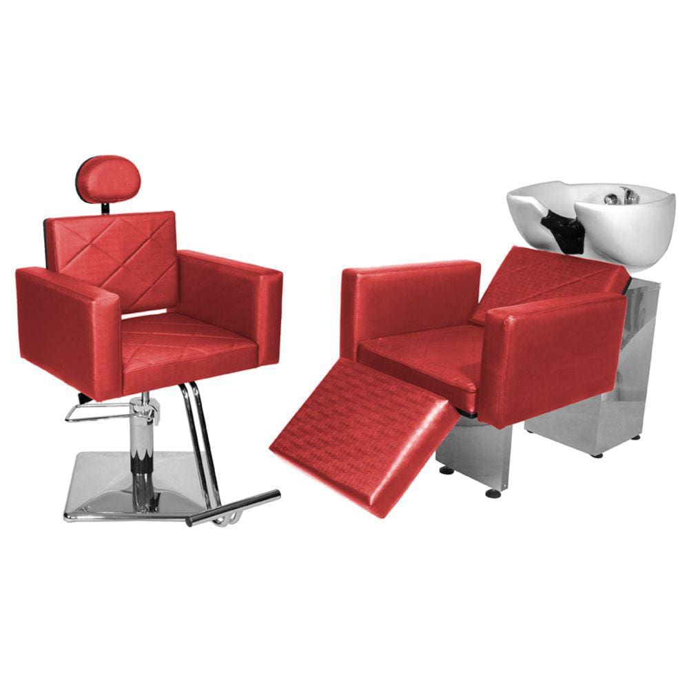 Kit Salão Evidence Cadeira Recl Quadrada + Lavatório C/Ap Vermelho