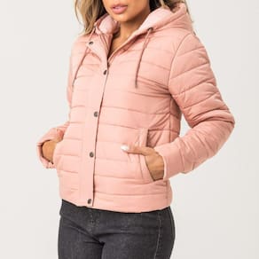 Jaqueta Feminina Nylon Rosa Com Capuz e Zíper Zune
