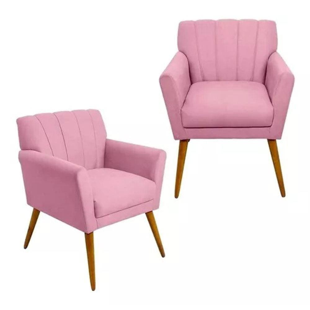 Kit 2 Poltronas Decorativa Cecília - Rosa Bebê