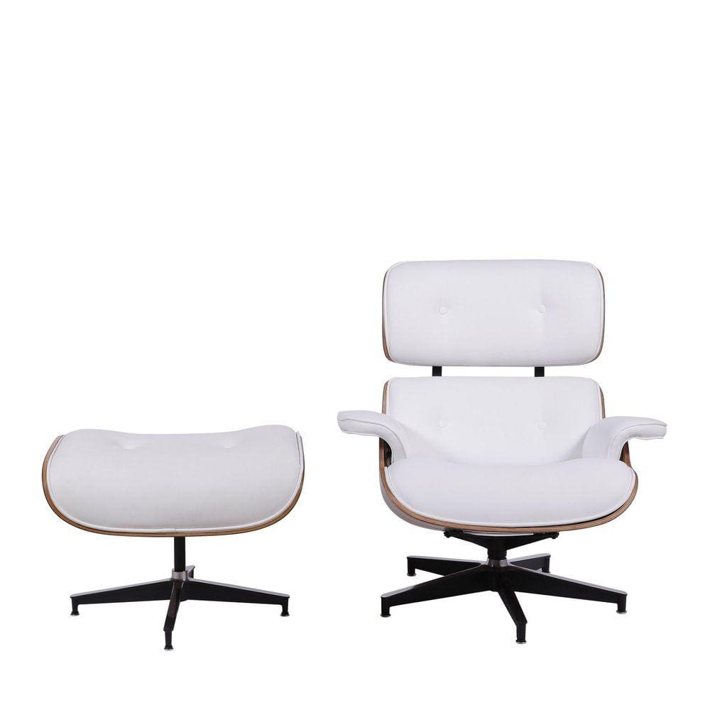 Poltrona/Cadeira Com Puff Eames OR Design Branco/Marrom