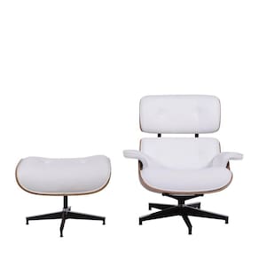 Poltrona/Cadeira Com Puff Eames OR Design Branco/Marrom