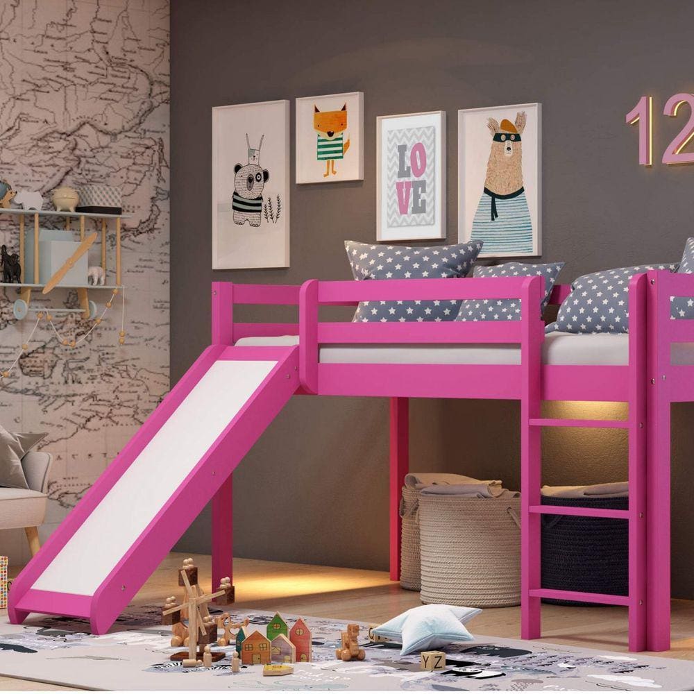 Cama com Escorregador Arbol móveis Rosa