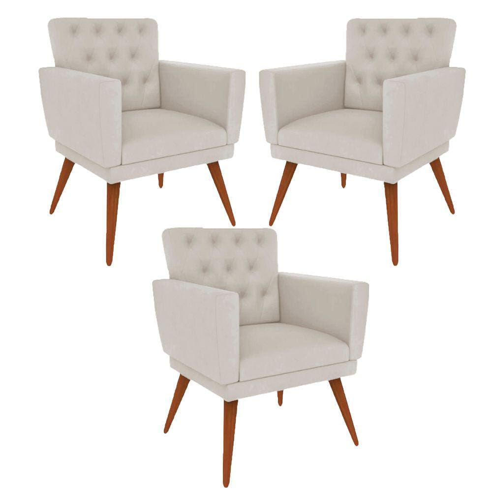 Kit 3 Poltronas Nina com Capitone - Bege