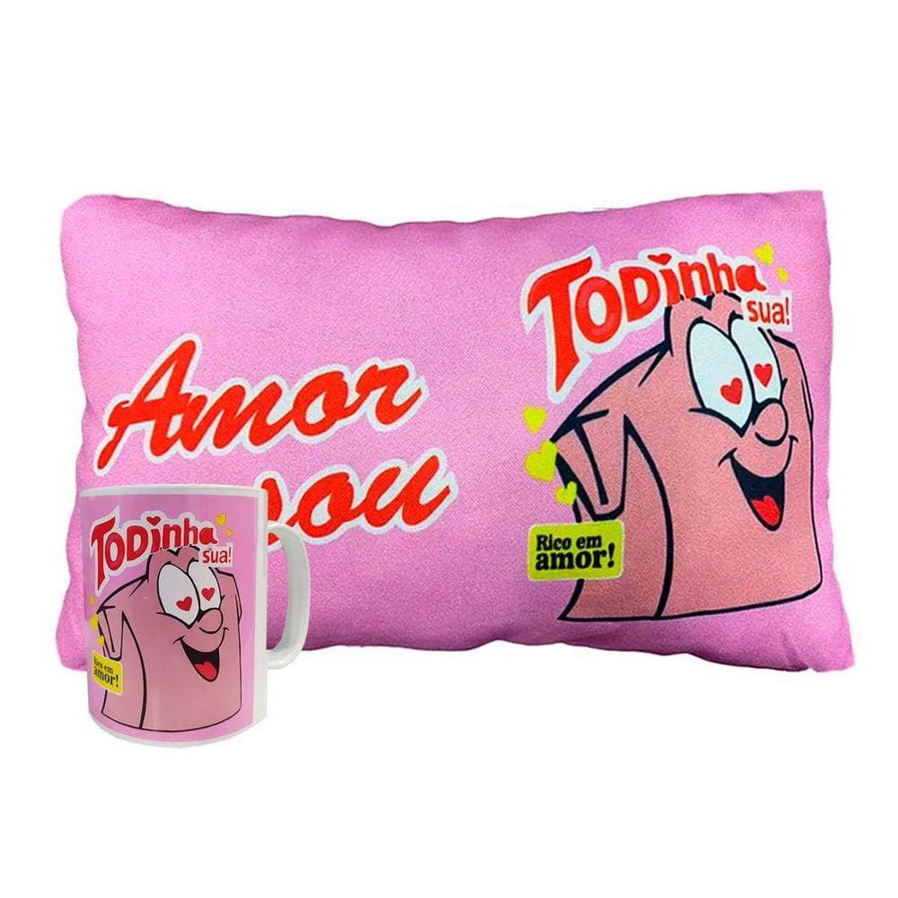 Almofada + Caneca Rosa Amor Sou Todinha Sua Namorados