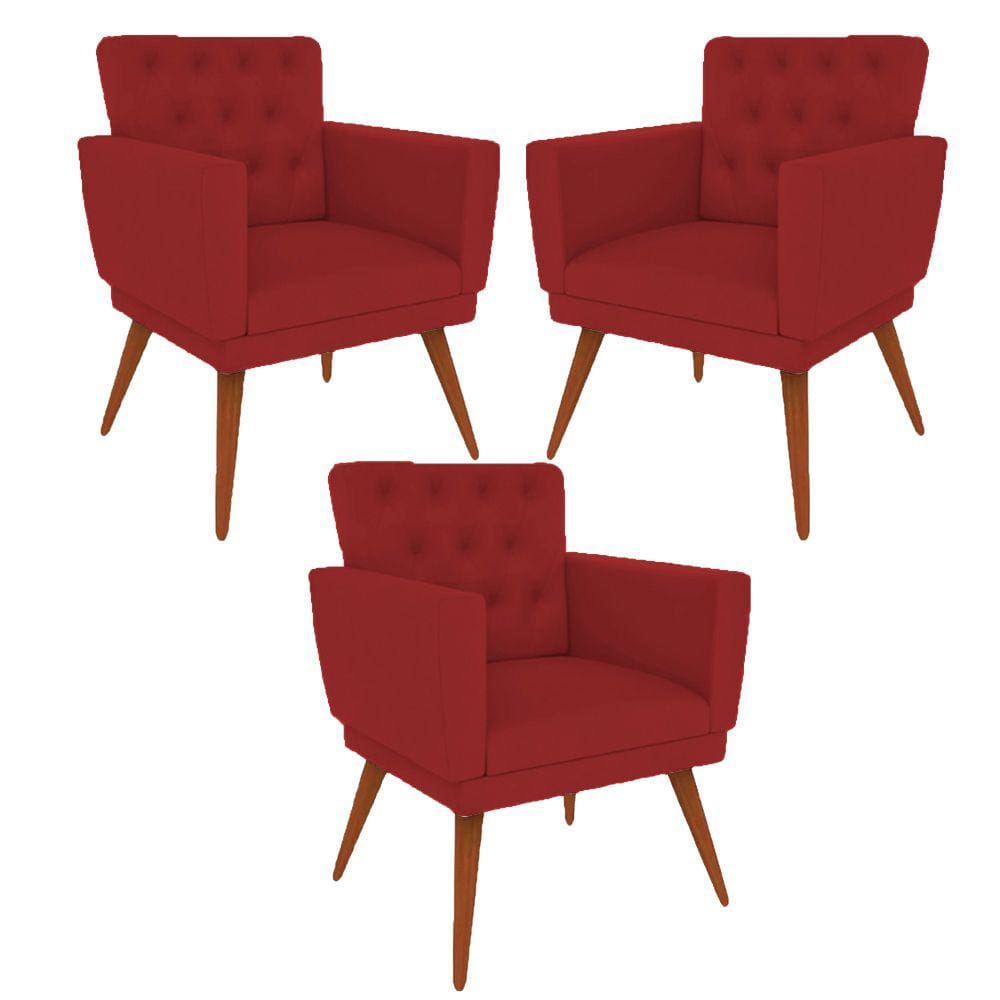 Kit 3 Poltronas Nina com Capitone - Vermelho