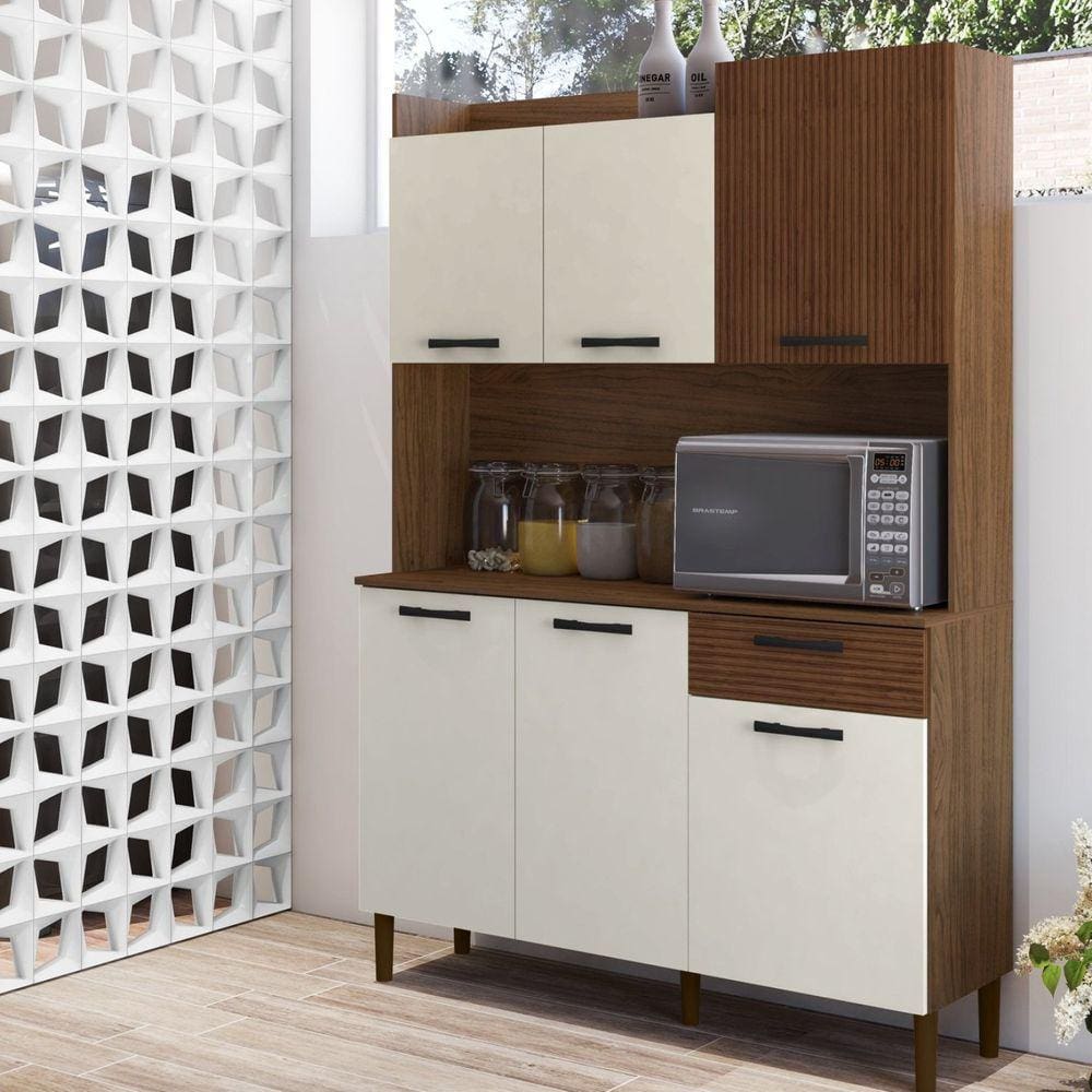 Armário de Cozinha 6 Portas 1 Gaveta Kit Gênova Kits Paraná Nogueira/Off White
