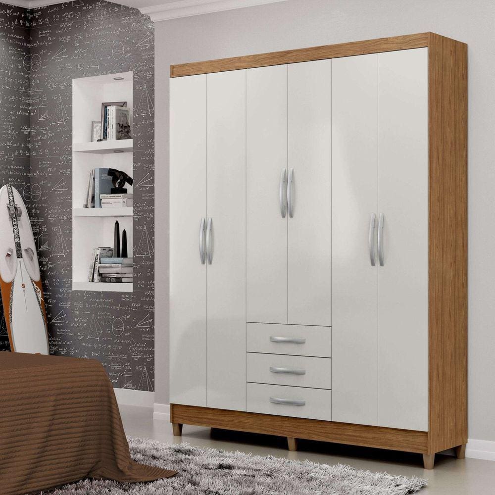 Guarda Roupa Casal 6 Portas 3 Gavetas Toledo Espresso Móveis Marrocos/Off White