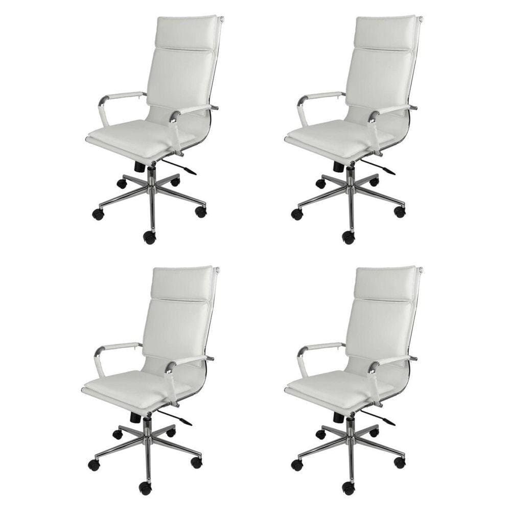 Kit 4 Cadeiras para Escritório Alta em PU Base Rodízio 3304 OR Design Branco