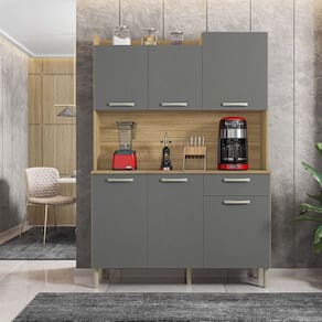 Armário de Cozinha 6 Portas 1 Gaveta Kit Gênova Kits Paraná Freijó/Gris