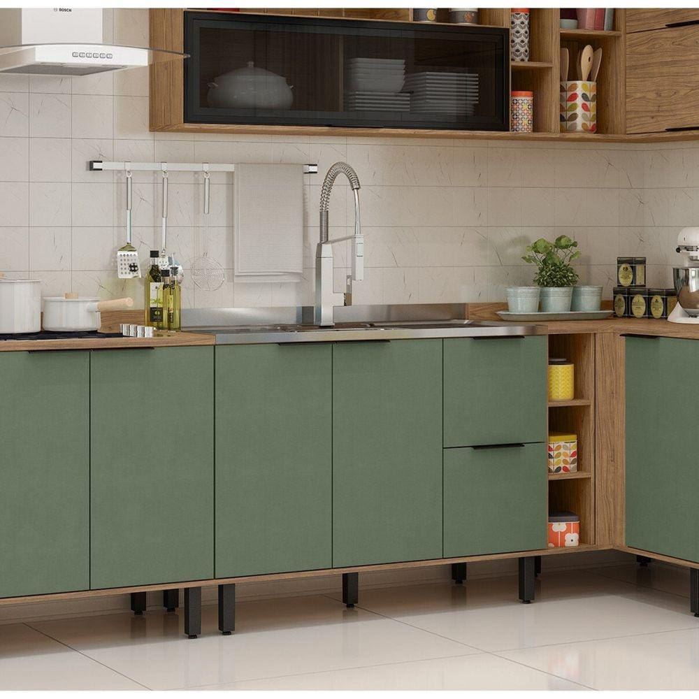 Balcão Para Cozinha 2 Portas 3 Gavetas Toscana Espresso Móveis Freijó/Jade