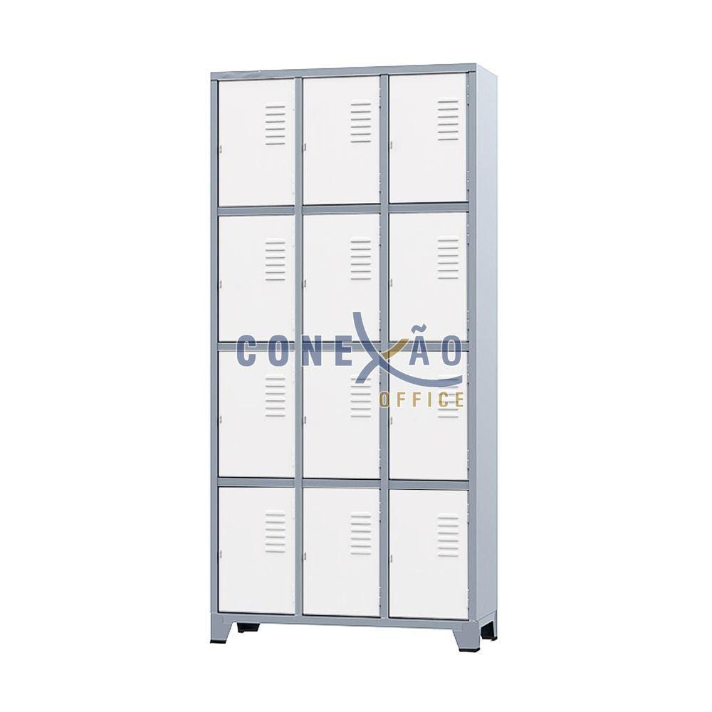 Armário Roupeiro De Aço Para Vestiário 12 Portas Locker Branco