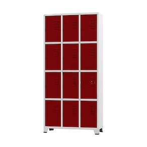 Armário Roupeiro De Aço Para Vestiário 12 Portas Locker Vermelho