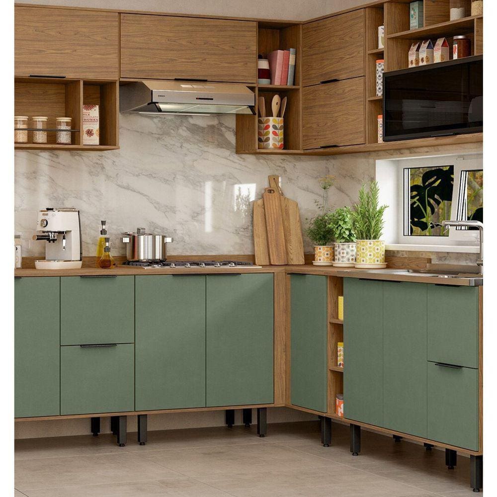 Balcão Para Cozinha Canto Reto Toscana Espresso Móveis Freijó/Jade