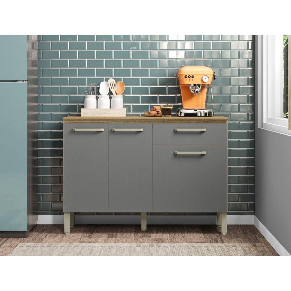 Balcão de Cozinha 3 Portas 1 Gaveta 120cm Versalhes Kits Paraná Freijó/Gris