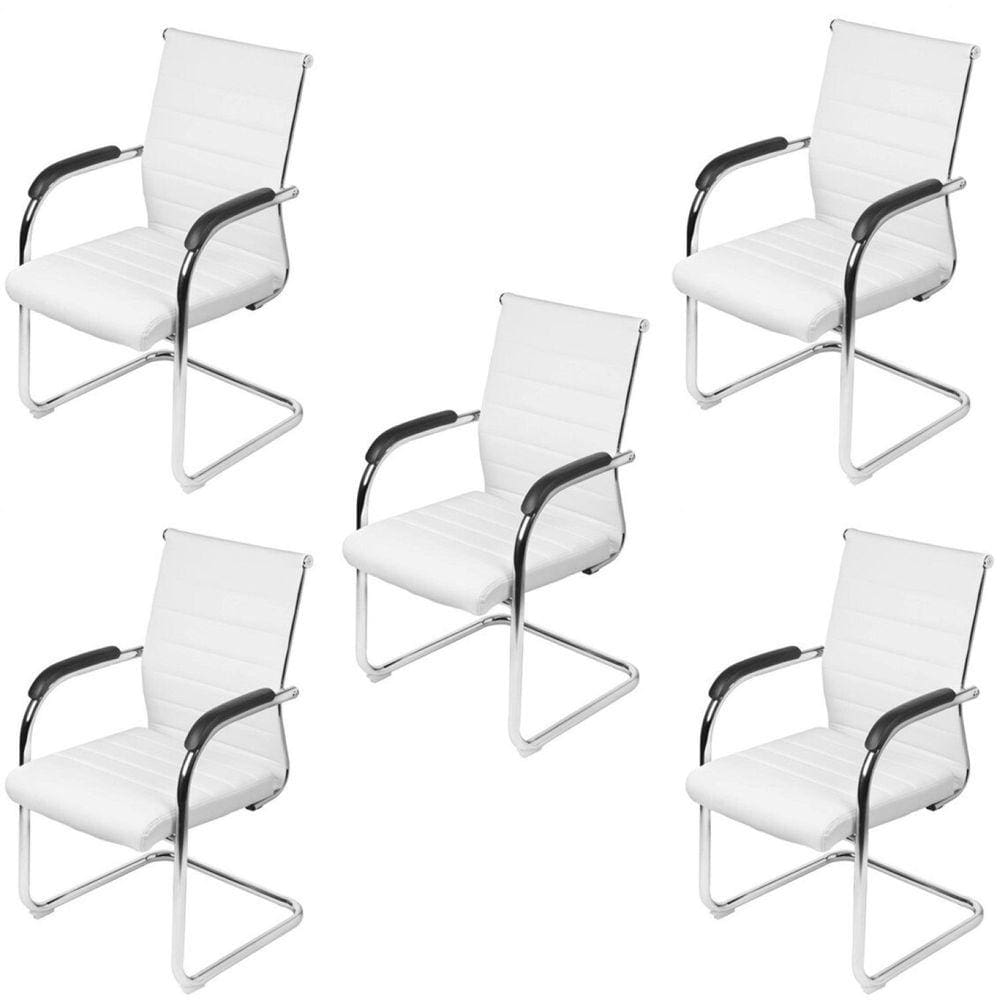 Kit 5 Cadeiras para Escritório Interlocutor Esteirinha Florença Or Design Branco
