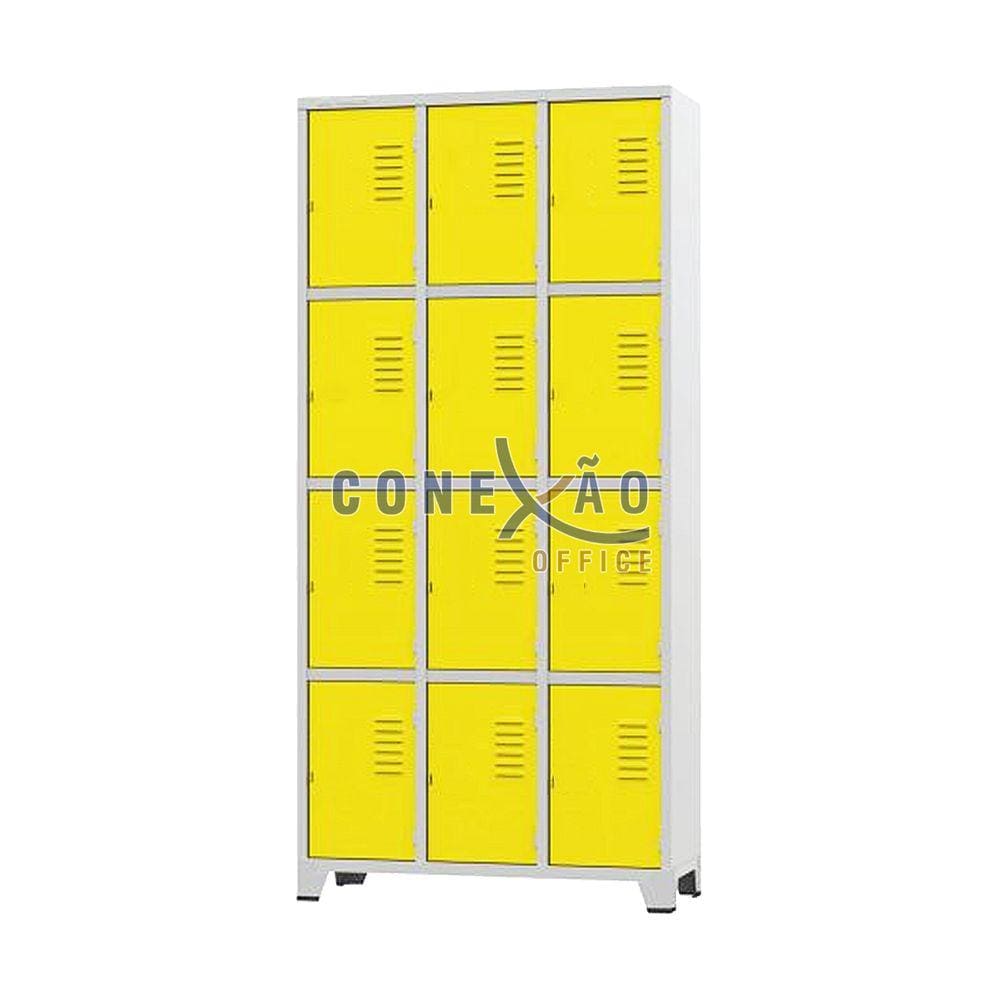 Armário Roupeiro De Aço Para Vestiário 12 Portas Locker Amarelo