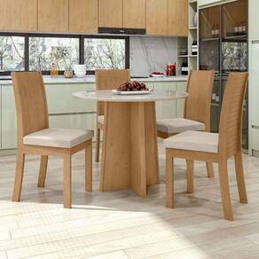 Conjunto Mesa Celebrare 100x100cm Tampo MDF 4 Cadeiras Athenas Móveis Lopas Amendoa Clean/Off White/Linho Rinzai Bege