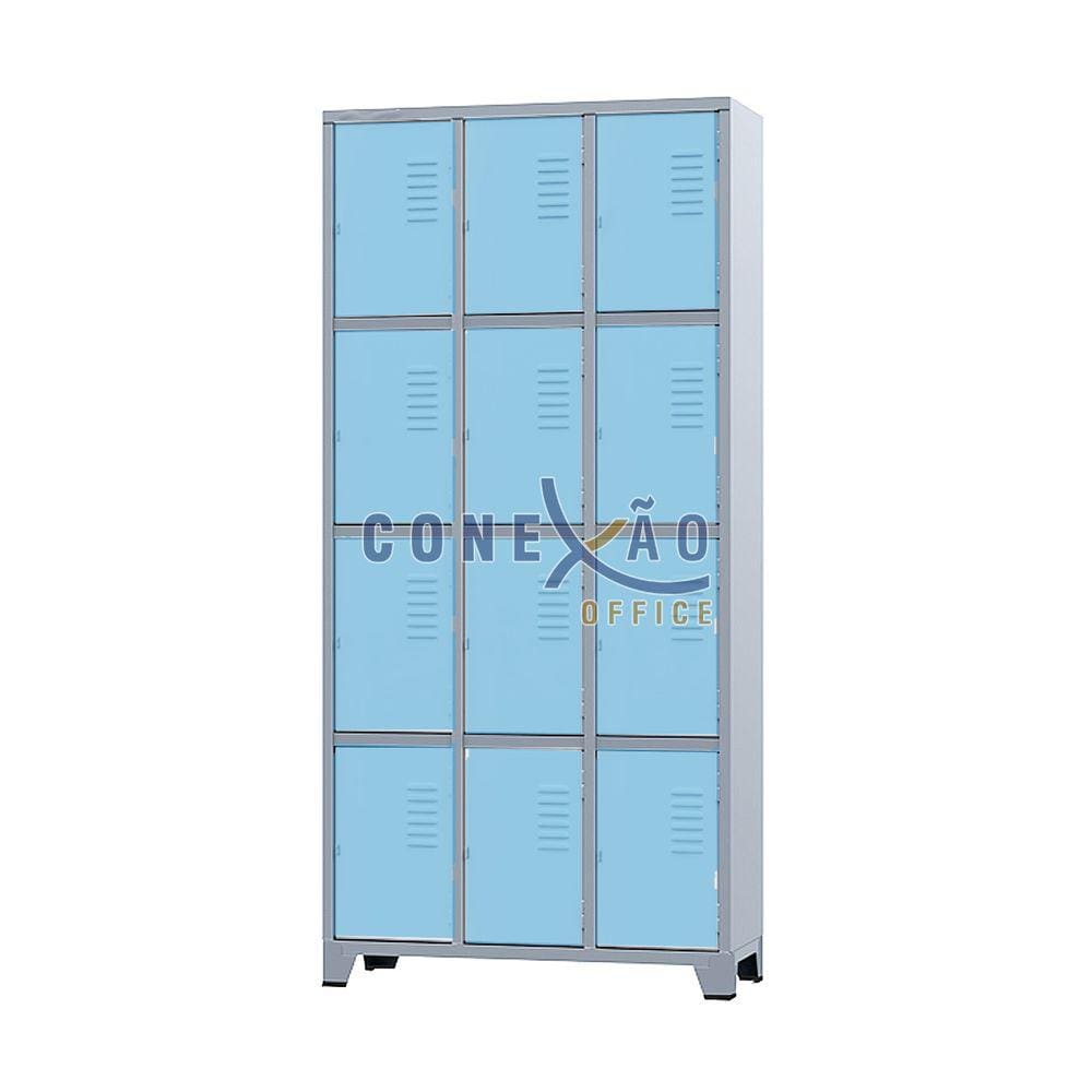 Armário Roupeiro De Aço Para Vestiário 12 Portas Locker Azul Claro