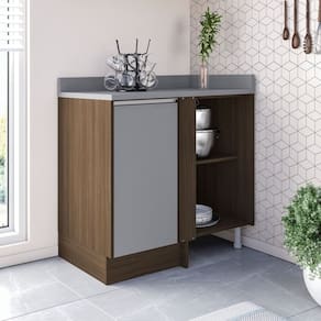 Balcão de Cozinha Canto 1 Porta 90cm Menu Kitchen Campanele Amêndoa/Cinza