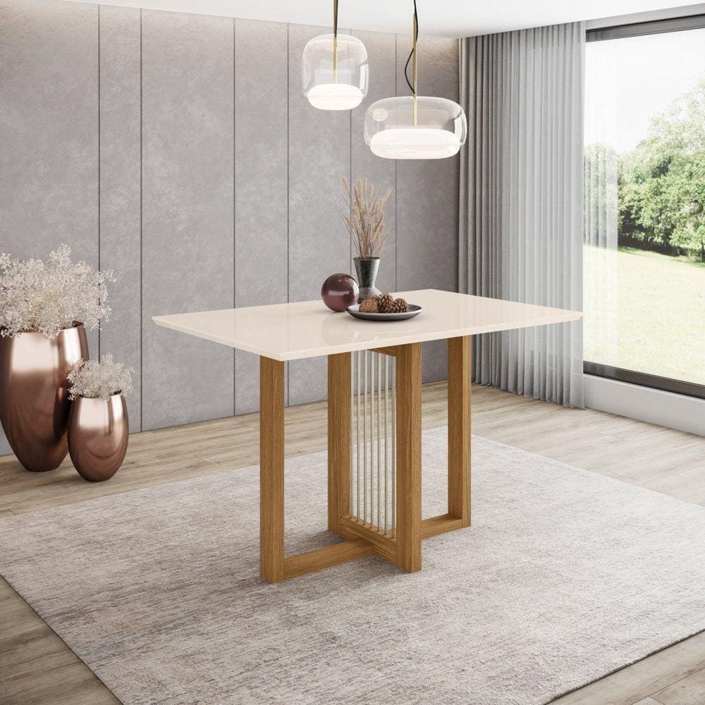 Mesa de Jantar Para 4 Lugares 120cm Canto Reto Natalí Marrom/Off White