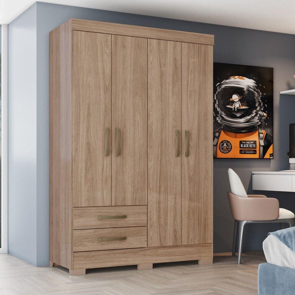 Guarda Roupa Solteiro 4 Portas 2 Gavetas BE12 Briz Jequitiba