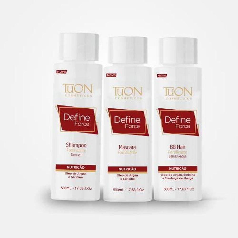 Kit Define Force Shampoo, Máscara E Bb Hair - Tuon