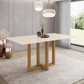 Mesa de Jantar 6 Lugares 160cm Tampo em MDF Canto Reto Natalí Marrom/Off White
