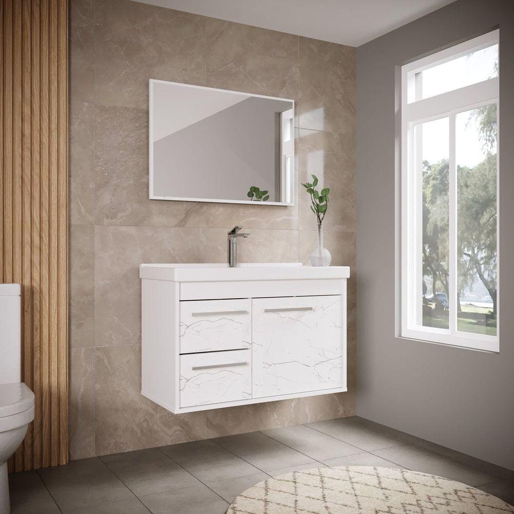 Gabinete para Banheiro MDF 60cm com Cuba Potenza Riverzza Branco