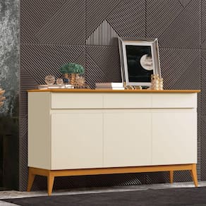 Buffet Aparador 141cm 3 Portas 3 Gavetas Magnum 1.40 EDN Móveis Off White/Cedro