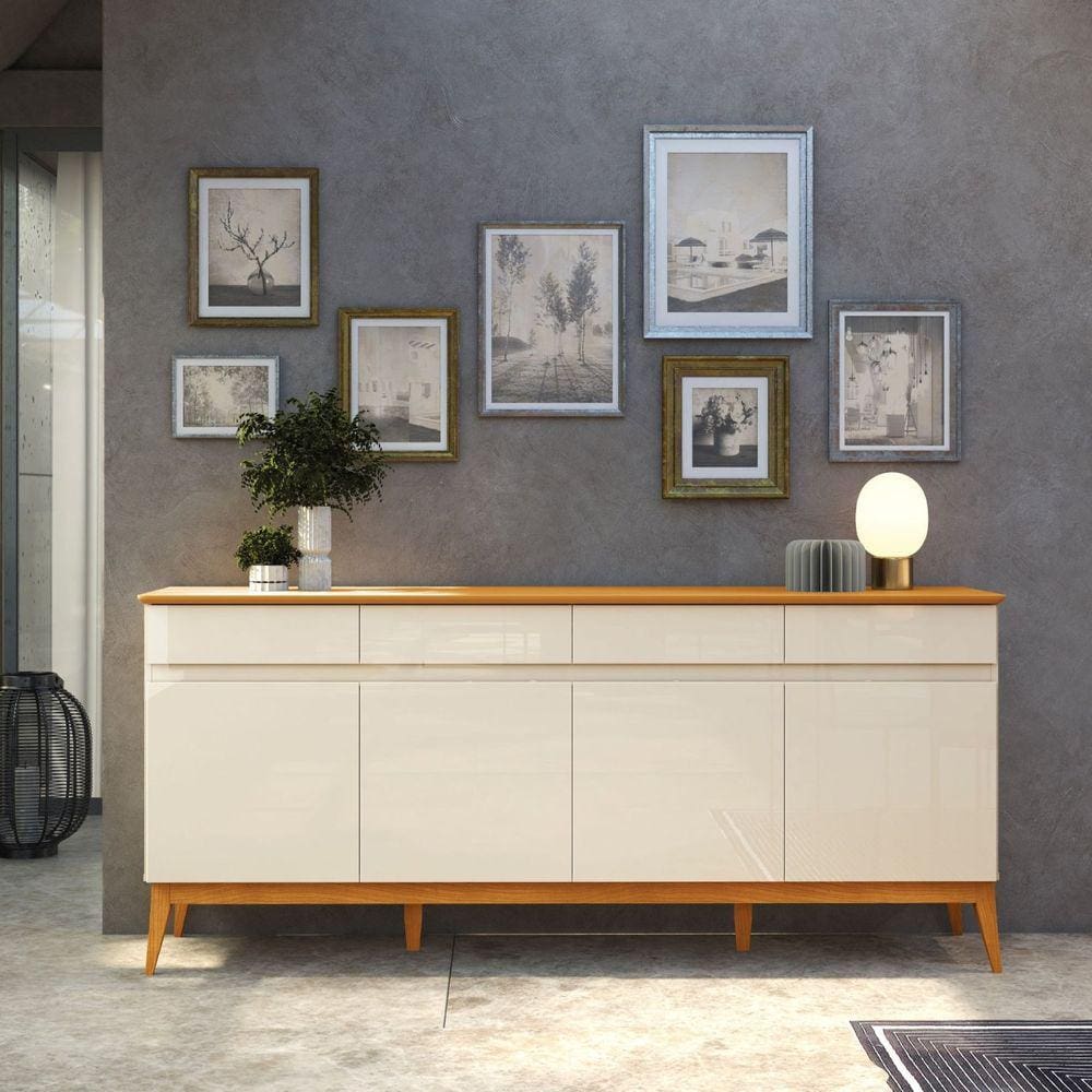 Buffet Aparador 187cm 4 Portas 4 Gavetas Magnum 1.90 EDN Móveis Off White/Cedro