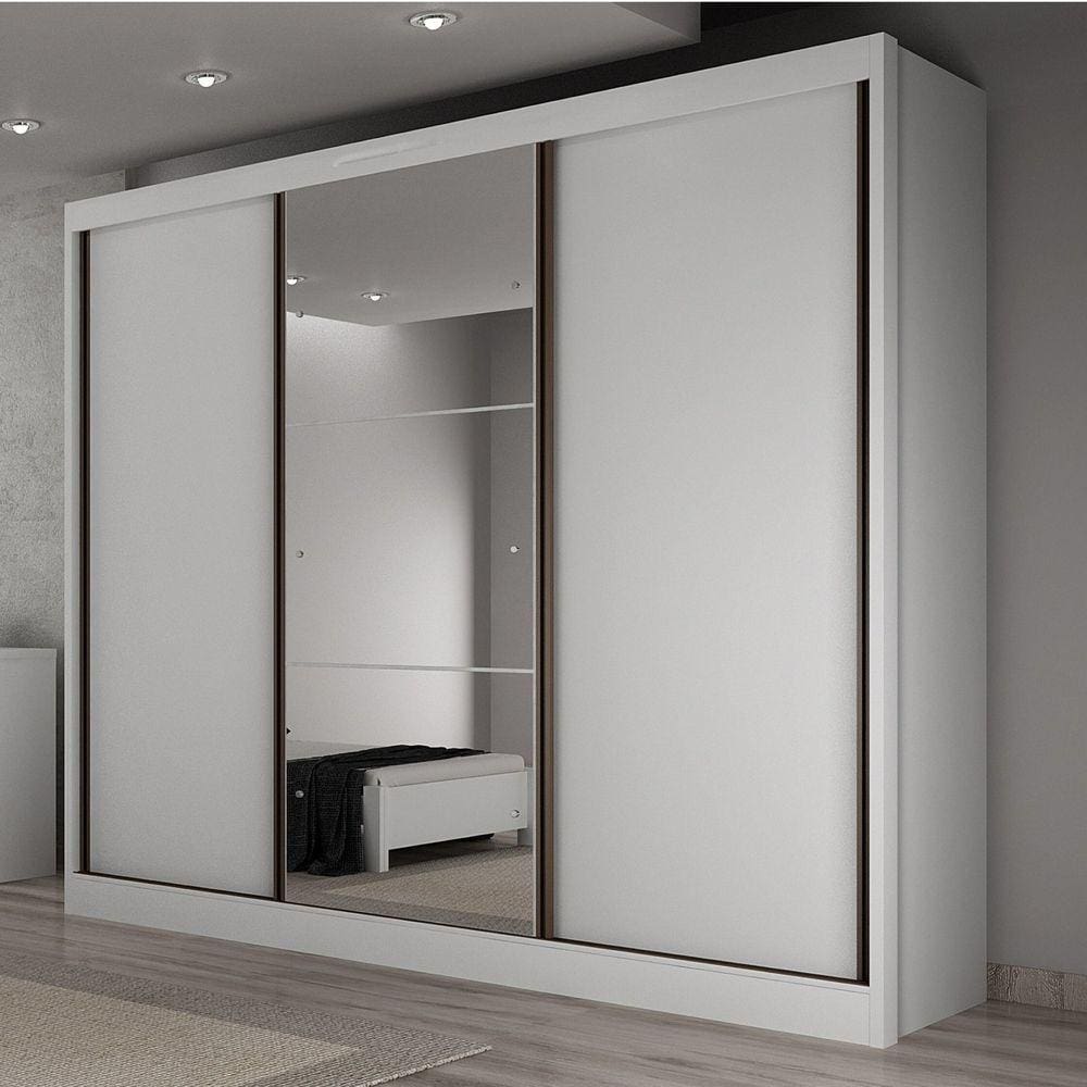 Guarda Roupa Casal com Espelho 3 Portas 6 Gavetas Wood Novo Horizonte Branco