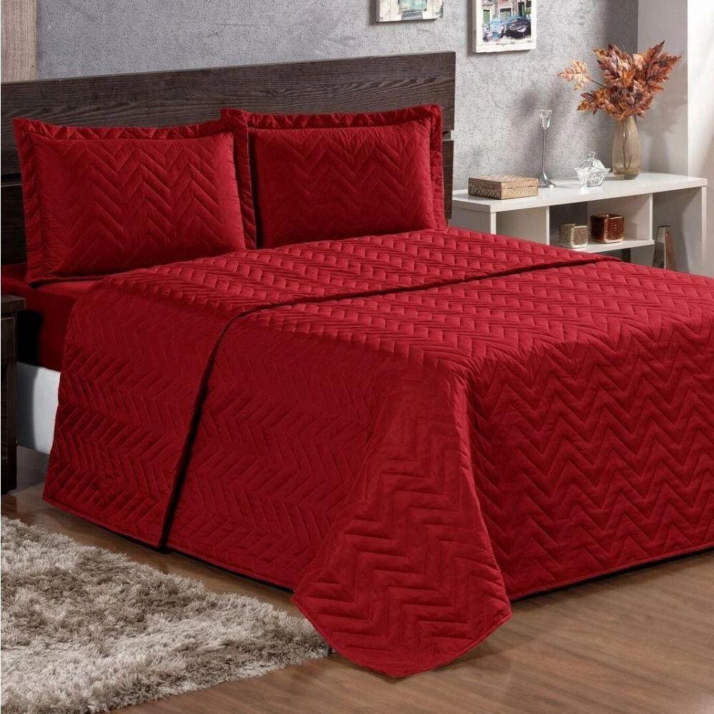 Cobre Leito Casal Padrão Pratic Lisa 3 Peças - Vermelho