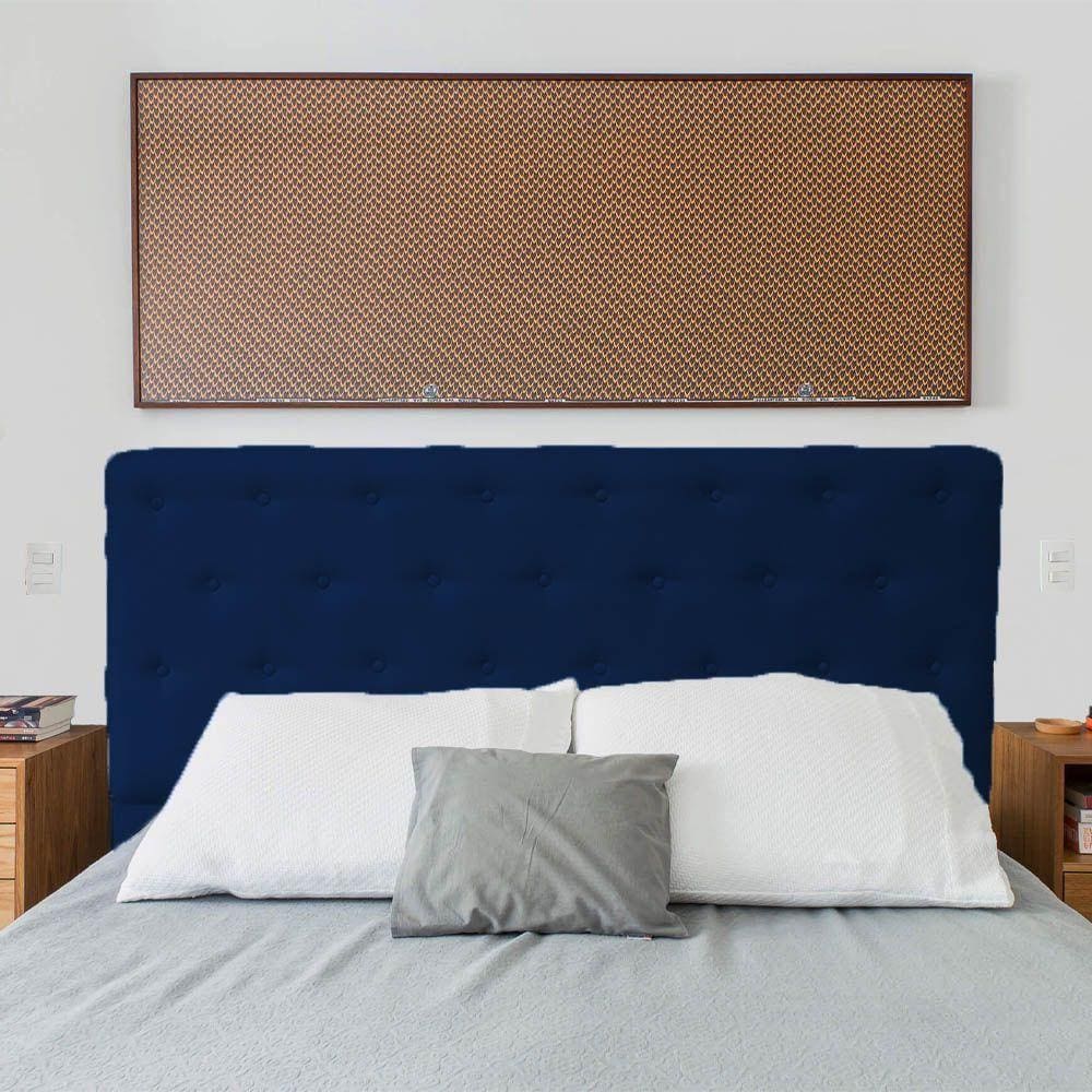 Cabeceira Solteiro Juliana 90Cm Cama Box Suede Azul Marinho