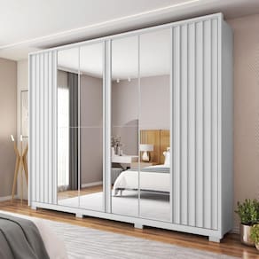 Guarda Roupa Casal com Espelhos 6 Portas 4 Gavetas Suburban Espresso Móveis Branco