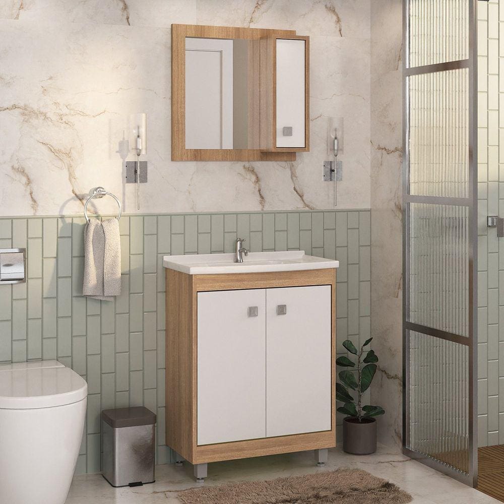 Conjunto de Banheiro 60cm C00d625 Essenza Ozini Castanho Argel/Branco