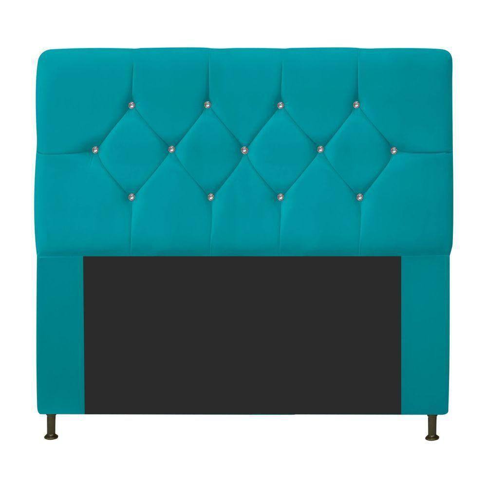 Cabeceira Casal França A05 C/ Strass 140 Cm Azul Turquesa