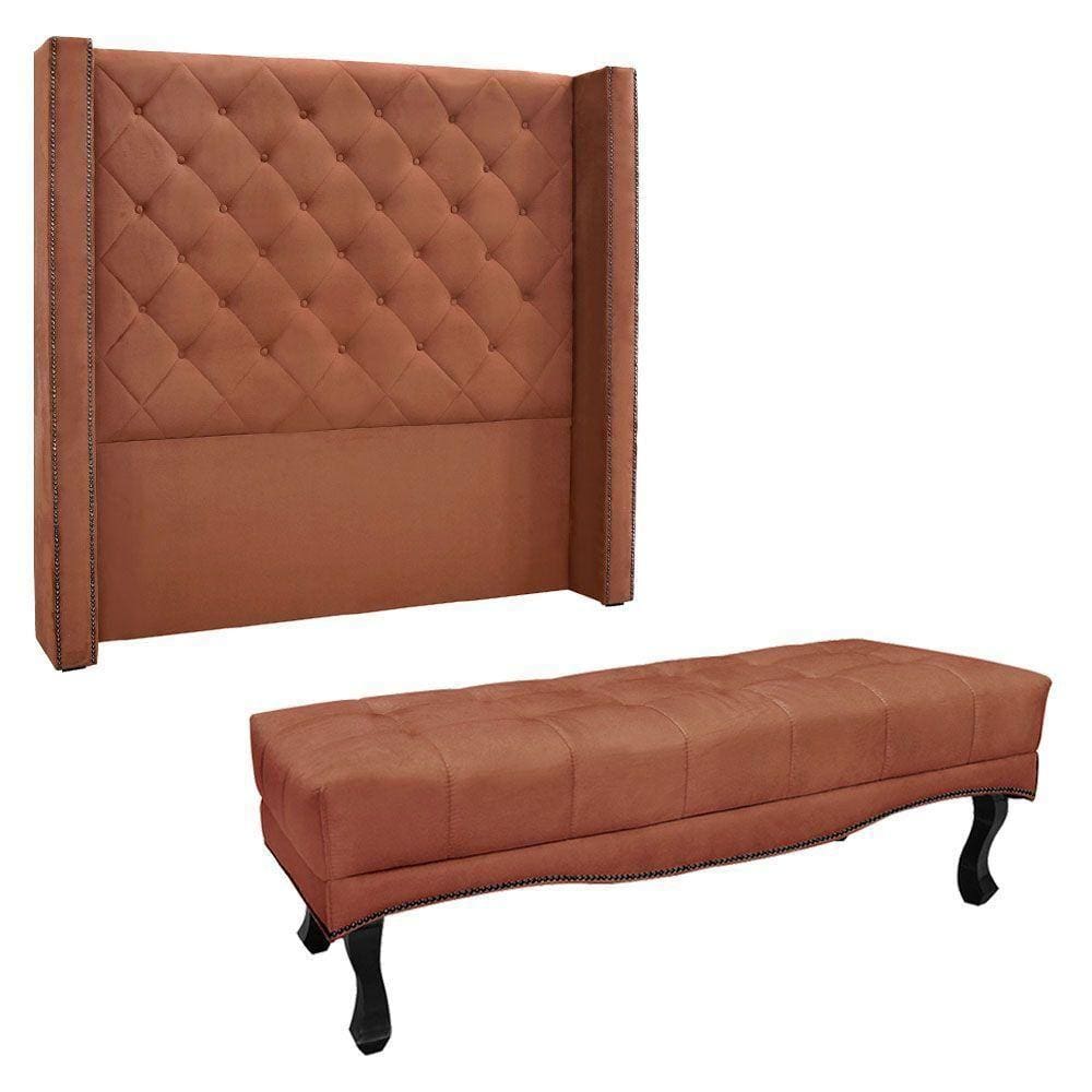 Kit Cabeceira E Calçadeira Queen 1,60M Cobre