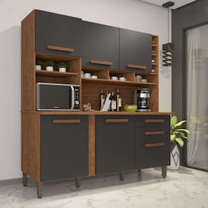 Armário para Cozinha 6 Portas 2 Gavetas Alexia IMOP Móveis Cinamomo/Grafite