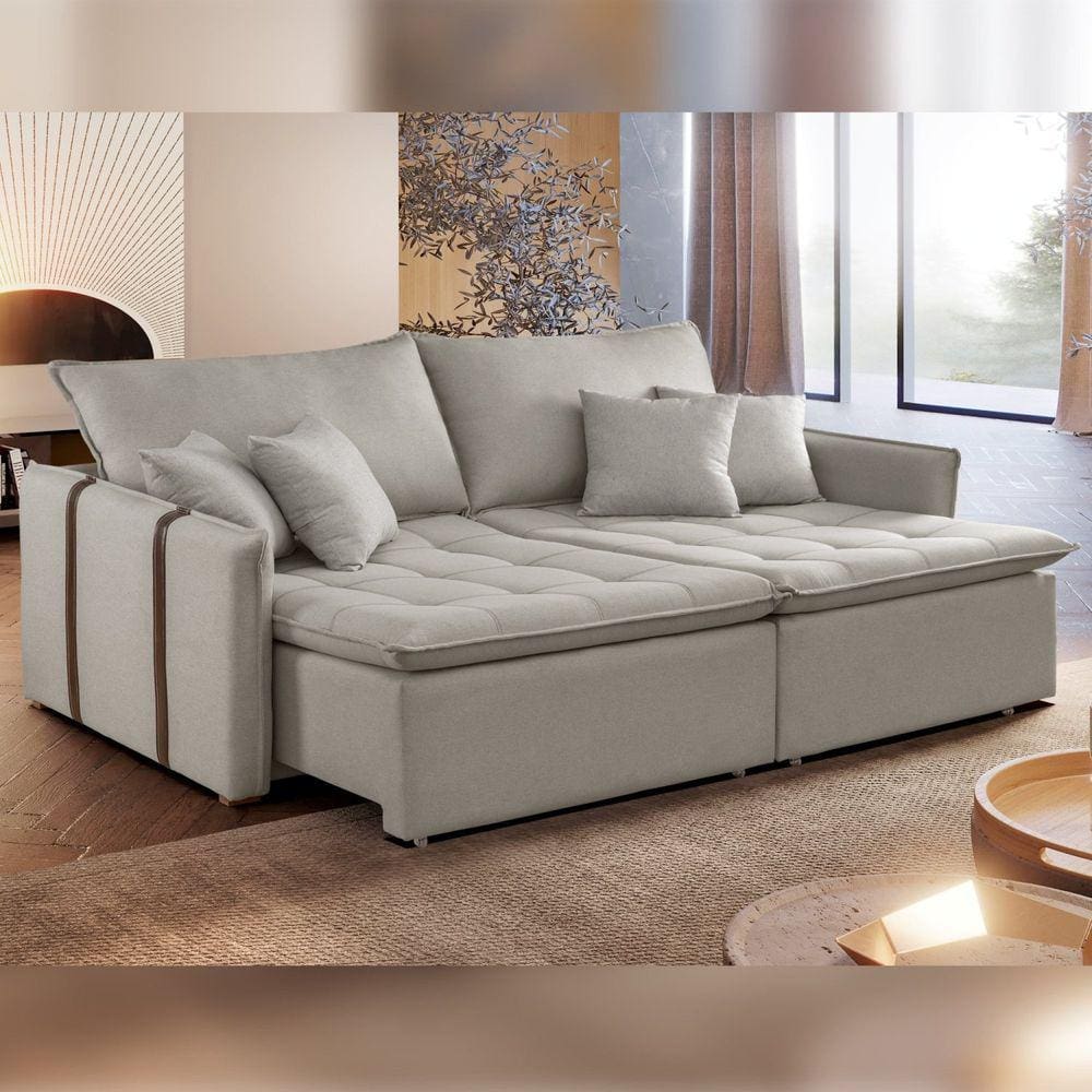 Sofá Cama Retrátil e Reclinável 200cm Detroid Celflex Gelo