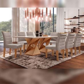 Conjunto Sala De Jantar Genova Tampo Vidro/MDF com 8 Cadeiras Genova Smart Plus Cel Móveis Chocolate/Off White/Marrom Claro