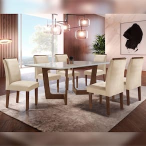 Conjunto Sala De Jantar Nápoles Tampo Vidro/MDF com 6 Cadeiras Luísa Smart Plus Cel Móveis Chocolate/Off White/Bege