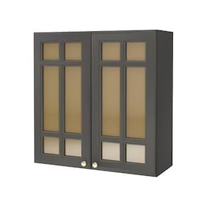 Armário Aéreo 2 Portas 80cm com Vidro Paris Indekes Cinza