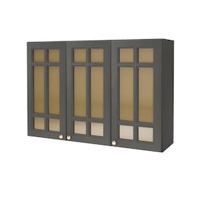 Armário Aéreo 3 Portas 120cm com Vidro Paris Indekes Cinza