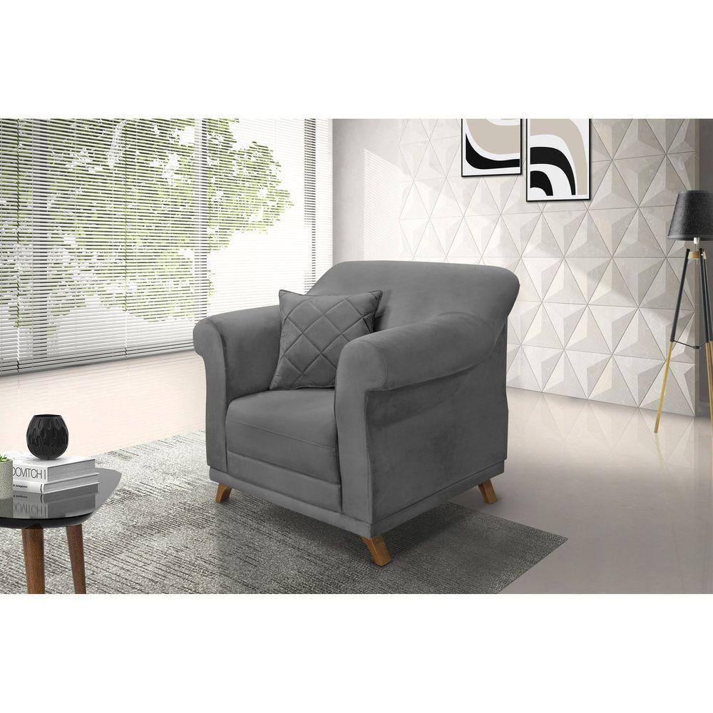 Poltrona Suede Arras Spezzia Decor Cinza