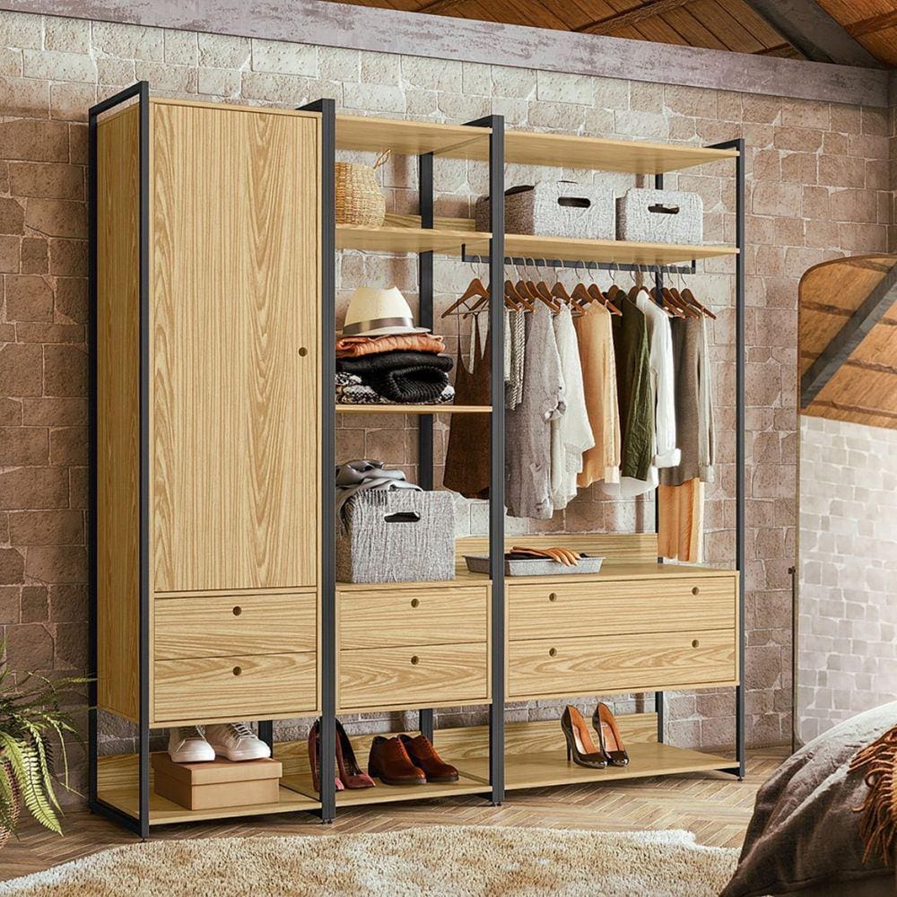 Guarda Roupa Closet Modulado Industrial 1 Porta 6 Gavetas Olivar Pinus