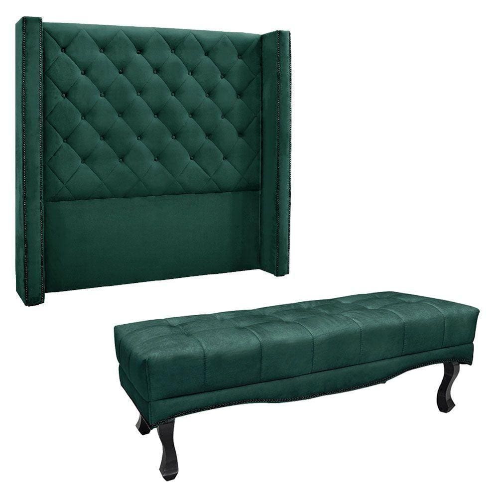 Kit Cabeceira E Calçadeira Queen 1,60M Verde Floresta