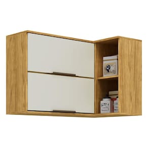 Armário Aéreo de Canto Modulado 2 Portas Basculante 2 Nichos Verace Espresso Móveis Marrocos/Off-White