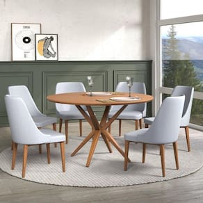 Conjunto Sala de Jantar Mesa 130cm Redonda Melina com 6 Cadeiras Kelly Casa Contemporânea Castanho/Cinza