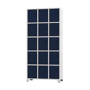 Armário Roupeiro De Aço 15 Portas Para Vestiário Academia Locker Azul Marinho